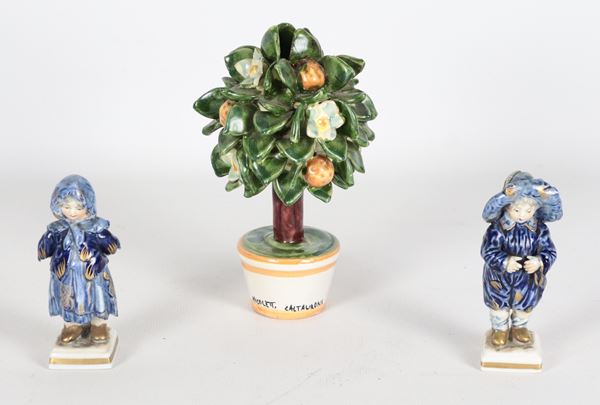 Lotto in porcellana e ceramica smaltata (3 pz.)