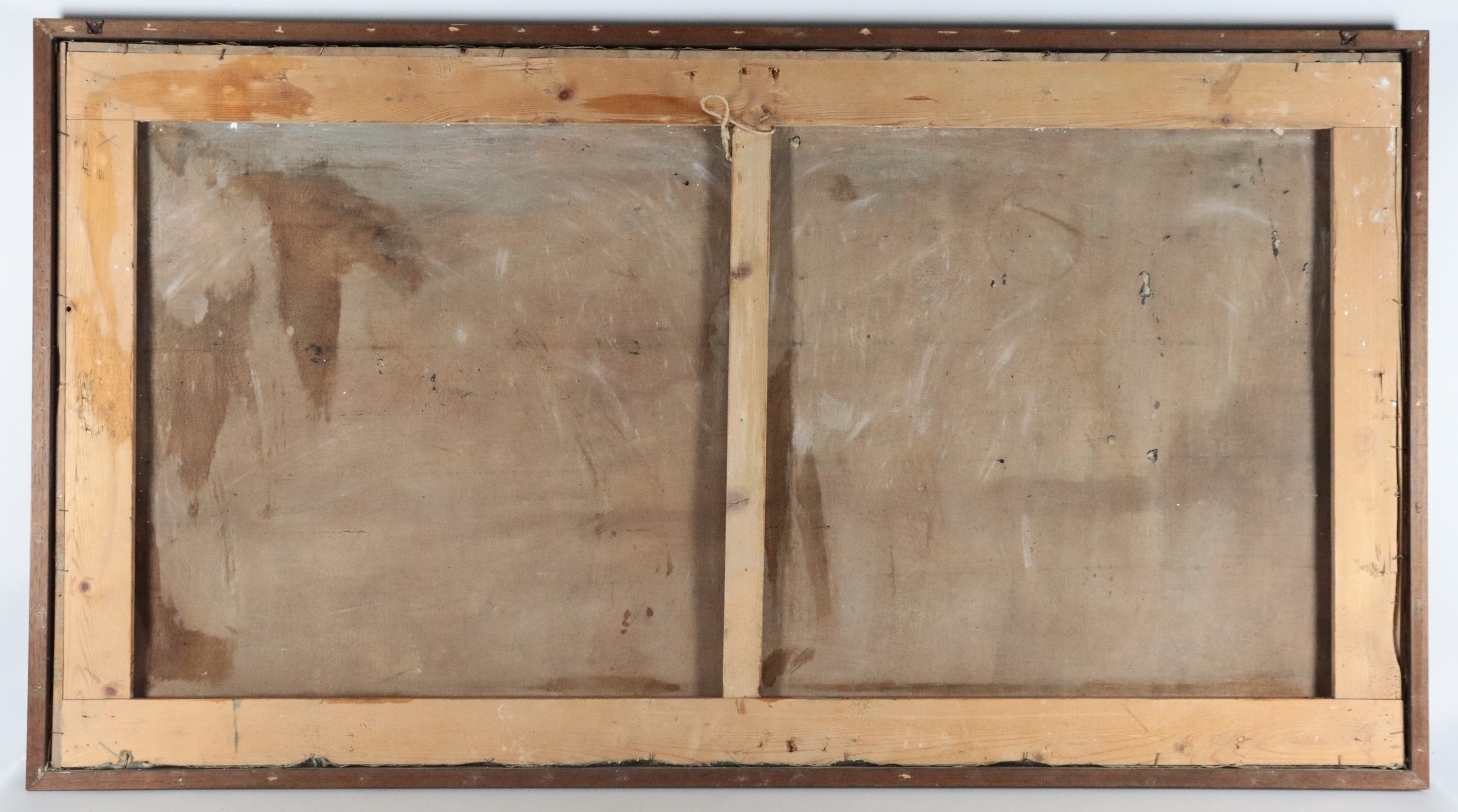 Firmato. "Natura morta con architetture, frutta, pesci e crostacei"