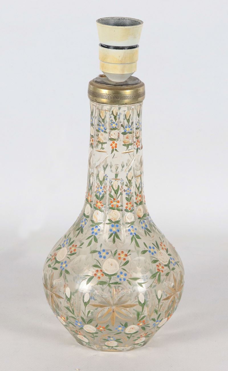 Lampada Liberty in vetro dipinto a motivi floreali policromi