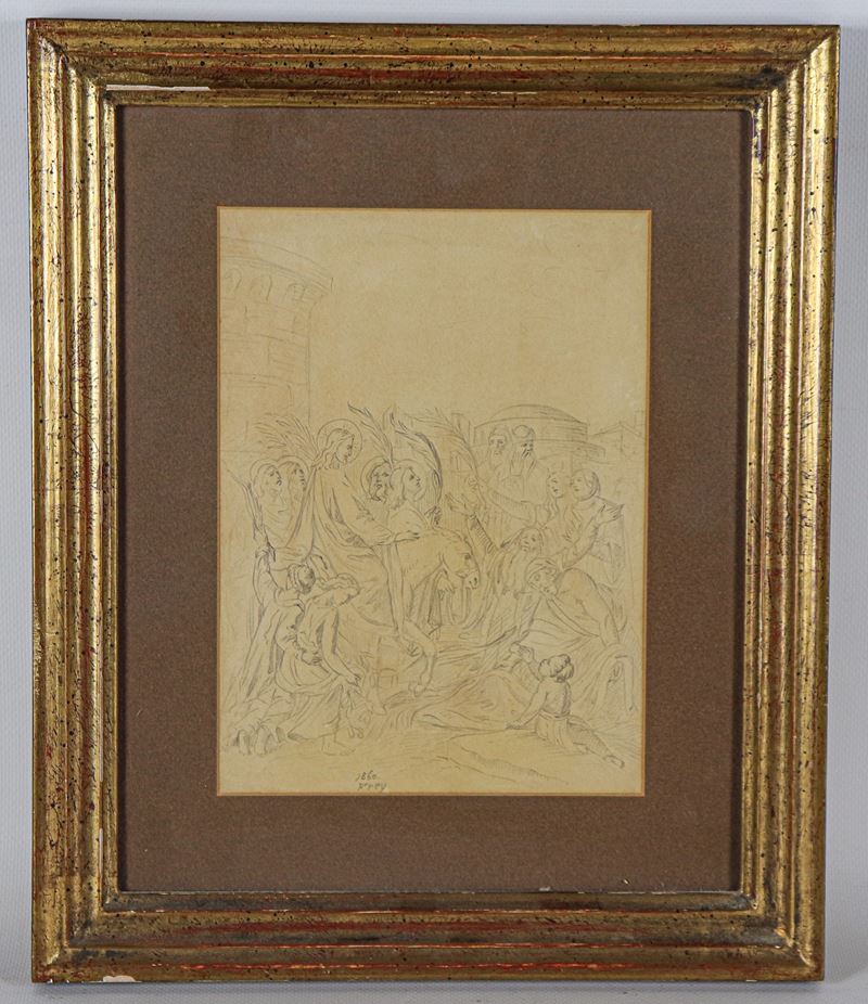 Firmato e datato 1860. "L'ingresso di Gesù a Gerusalemme"