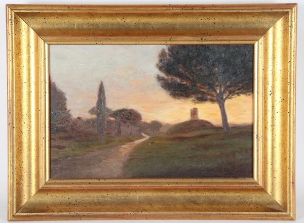 Pittore Italiano XX Secolo - "Veduta dell'Appia Antica"