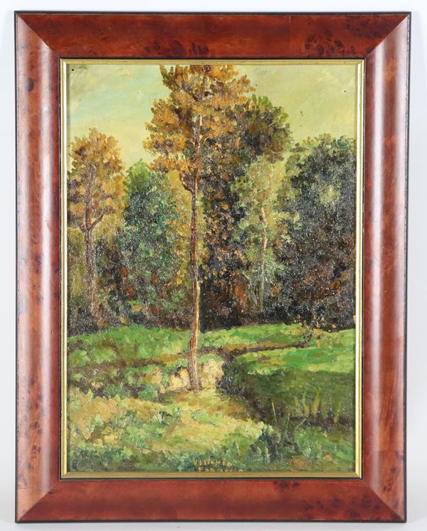 Pittore Italiano Inizio XX Secolo - Firmato. "Paesaggio boschivo"