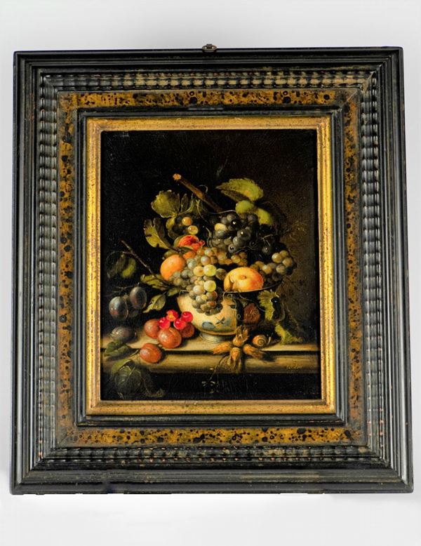 Pittore Olandese XX Secolo - &quot;Natura morta di fiori e frutta&quot;
