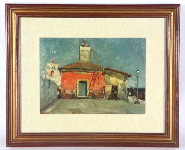 Pittore Italiano Inizio XX Secolo - Firmato e datato 1922. "Scorcio di porticciolo"
