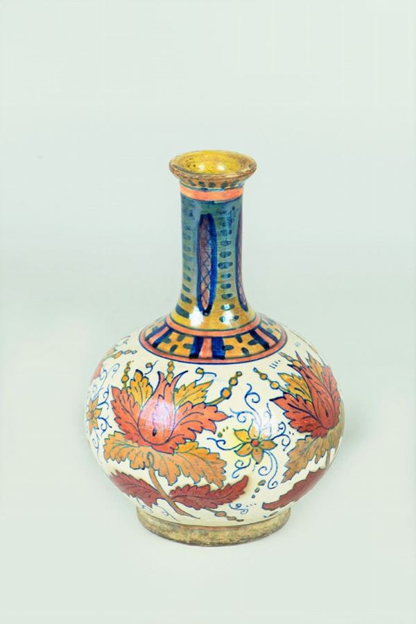 Small flask in glazed majolica by Gualdo Tadino
