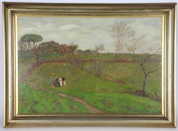 Raniero Aureli - Firmato. "Case contadine nella campagna laziale"