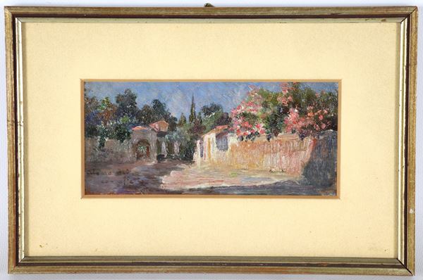 Pittore Italiano Inizio XX Secolo - "Scorcio di villa di campagna"