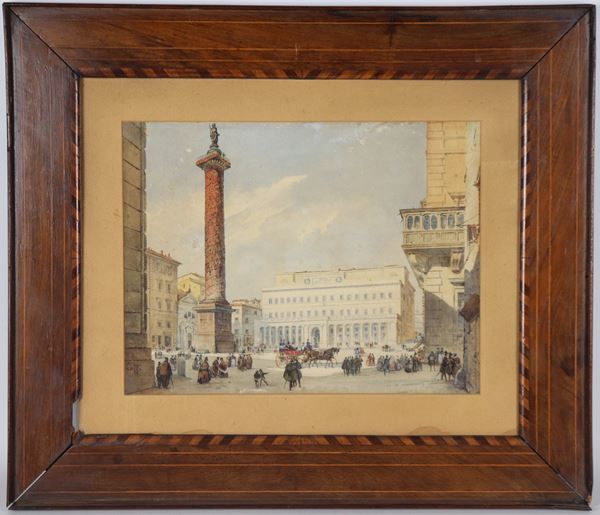 Ippolito Caffi - Firmato. "Veduta di Piazza Colonna"