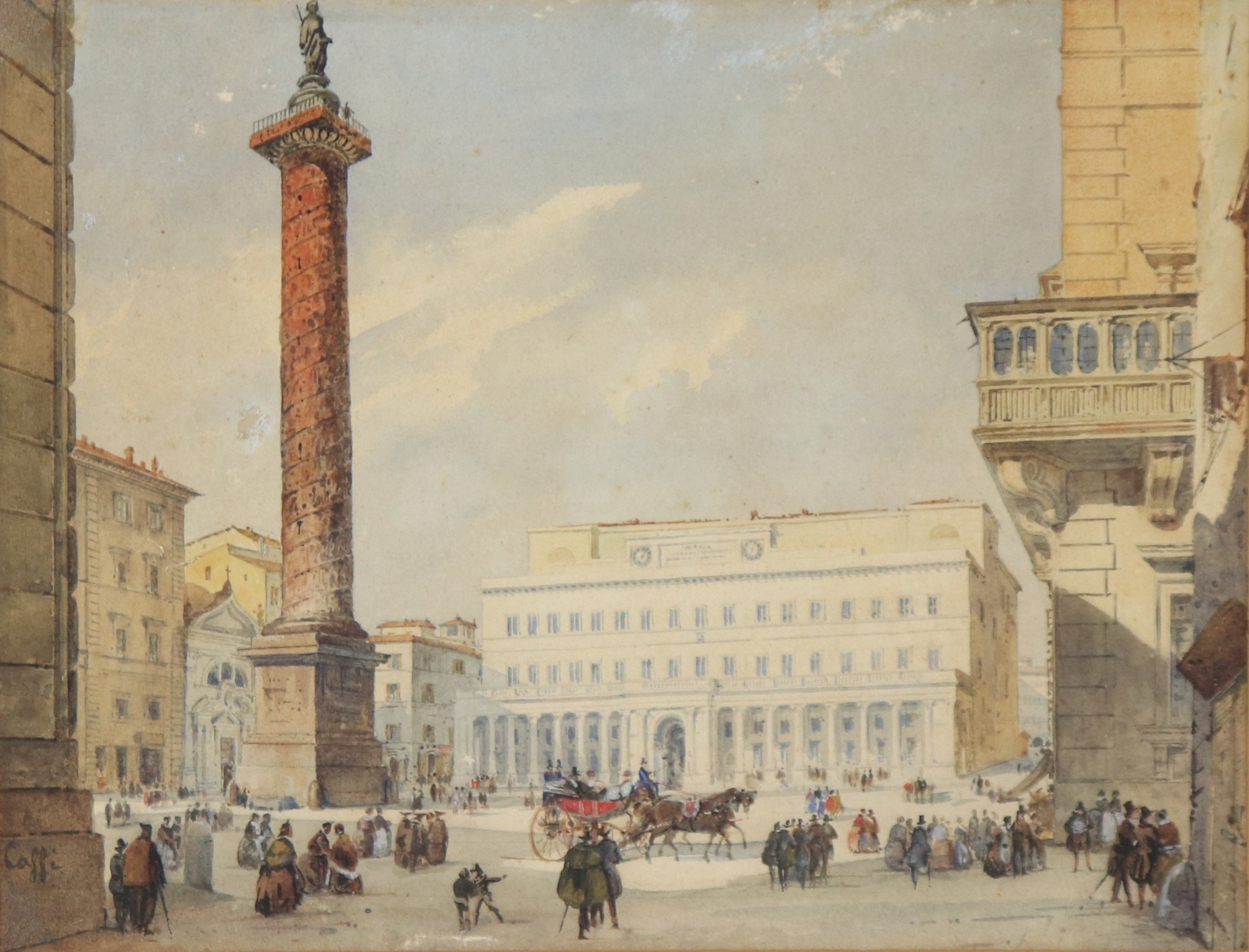 Firmato. "Veduta di Piazza Colonna"