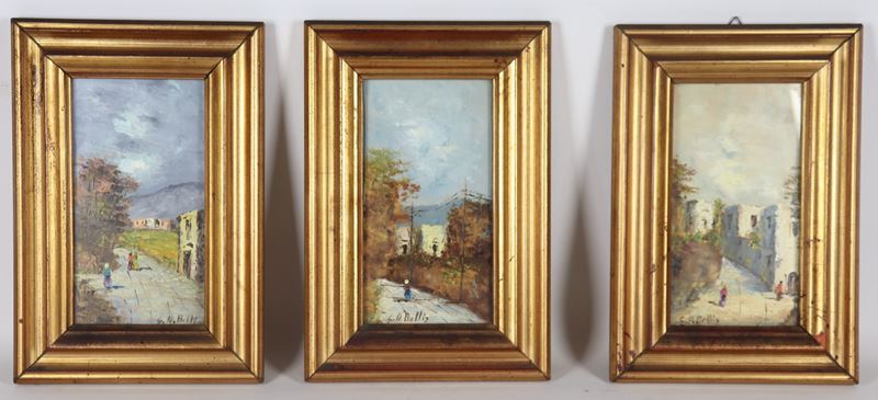 Firmati. "Vedute di strade di paese con contadini"