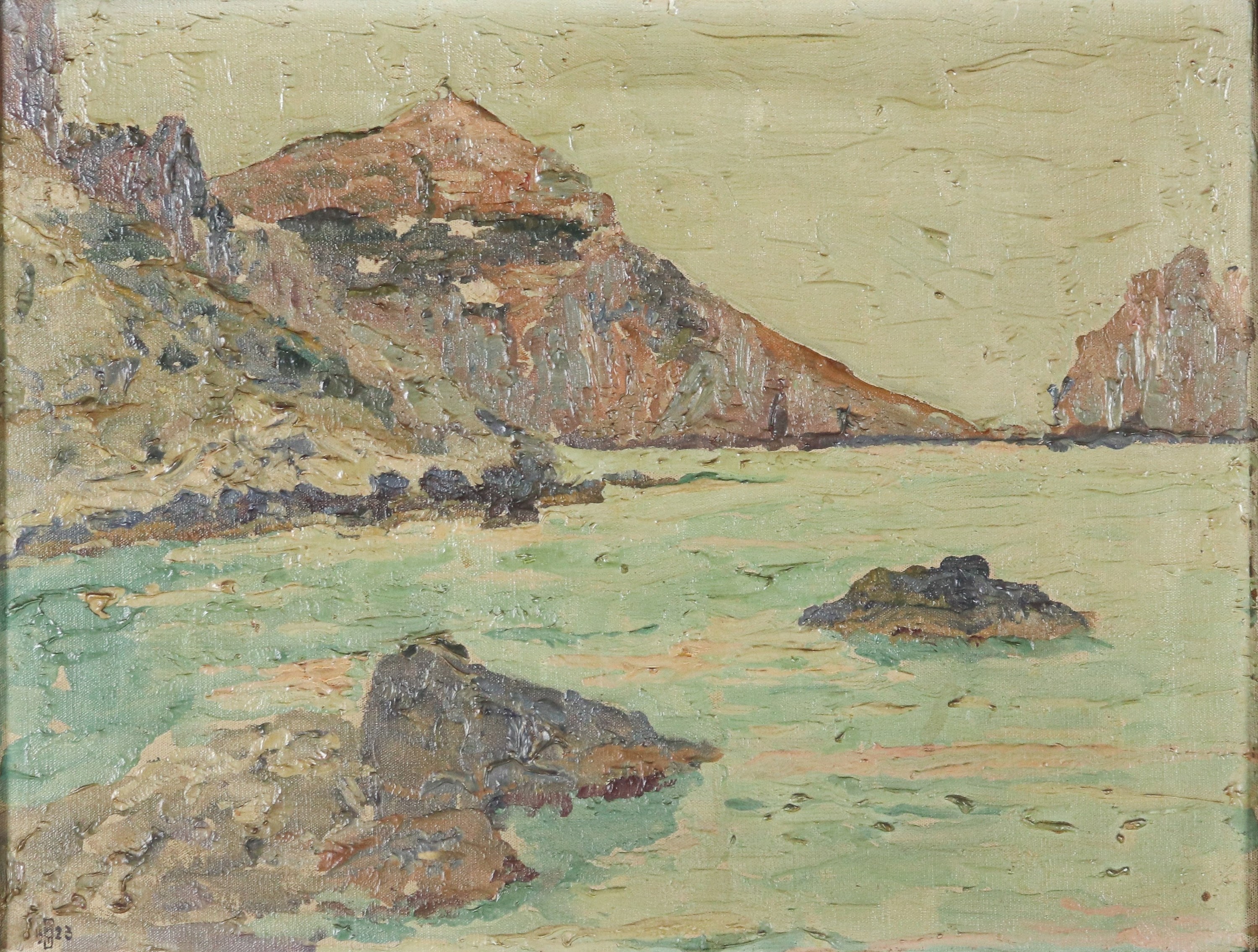 Siglato e datato 1923. "Marina con veduta di costa"