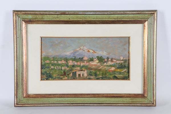 Pittore Italiano Inizio XX Secolo - Firmato e datato 1919 "Veduta dell'Etna da Catania"