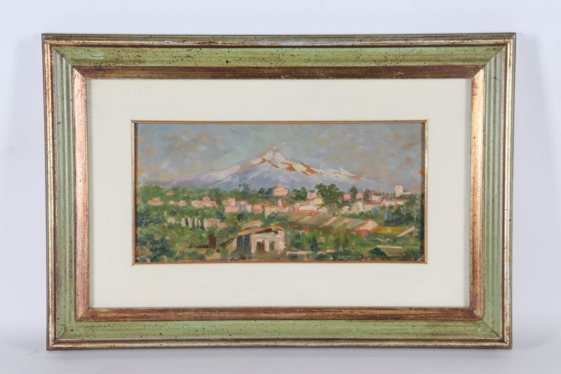 Firmato e datato 1919 "Veduta dell'Etna da Catania"