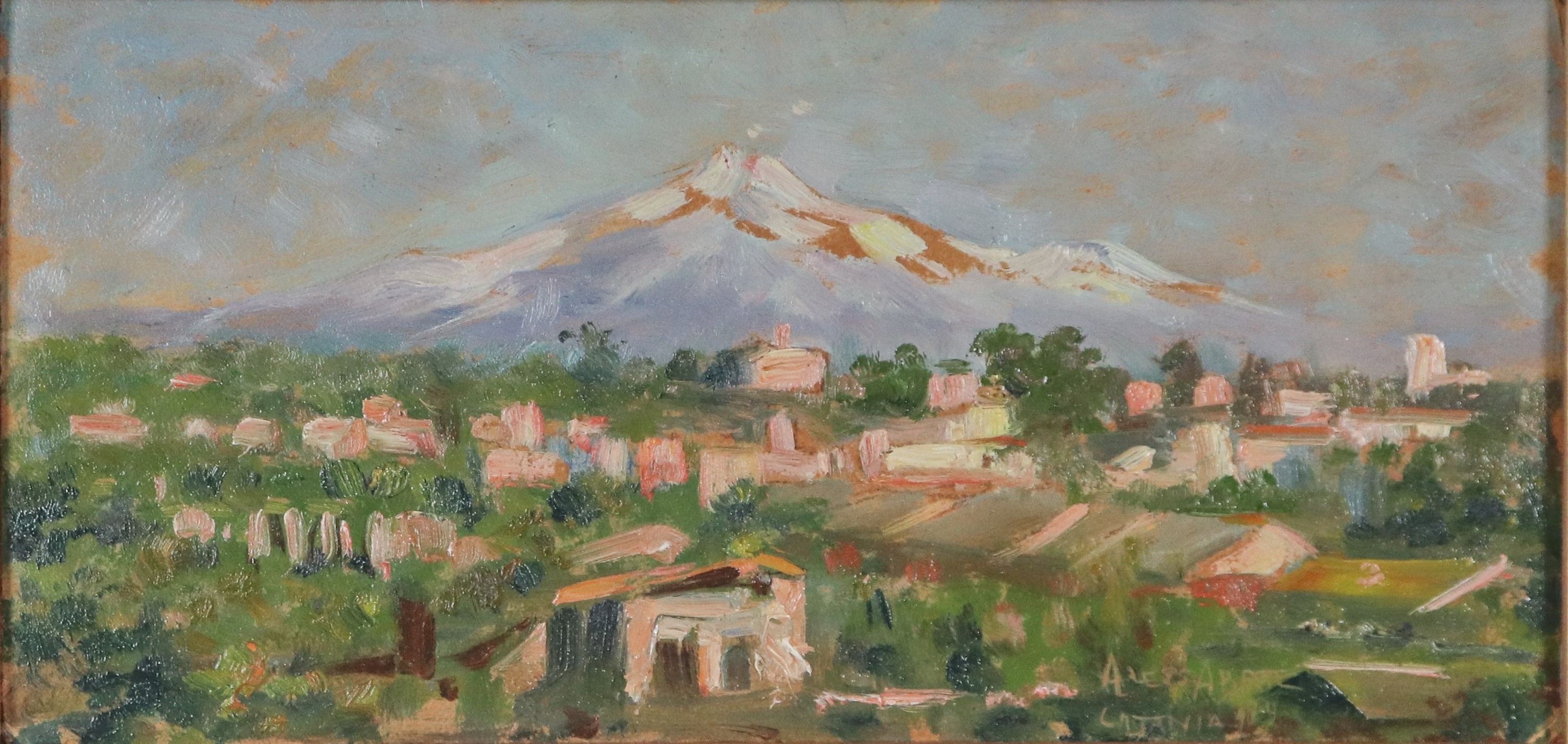 Firmato e datato 1919 "Veduta dell'Etna da Catania"
