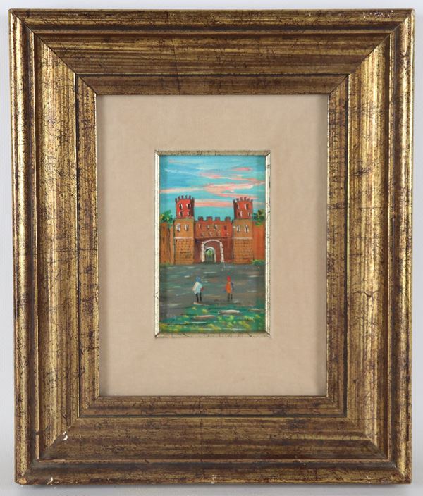 Pittore Italiano XX Secolo - "Veduta di Porta San Sebastiano a Roma"