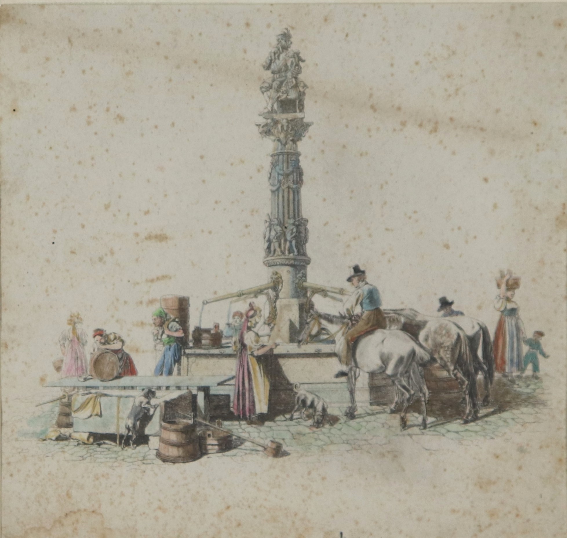 "La fontana Kindlifresserbrunnen a Berna con popolani e contadini"