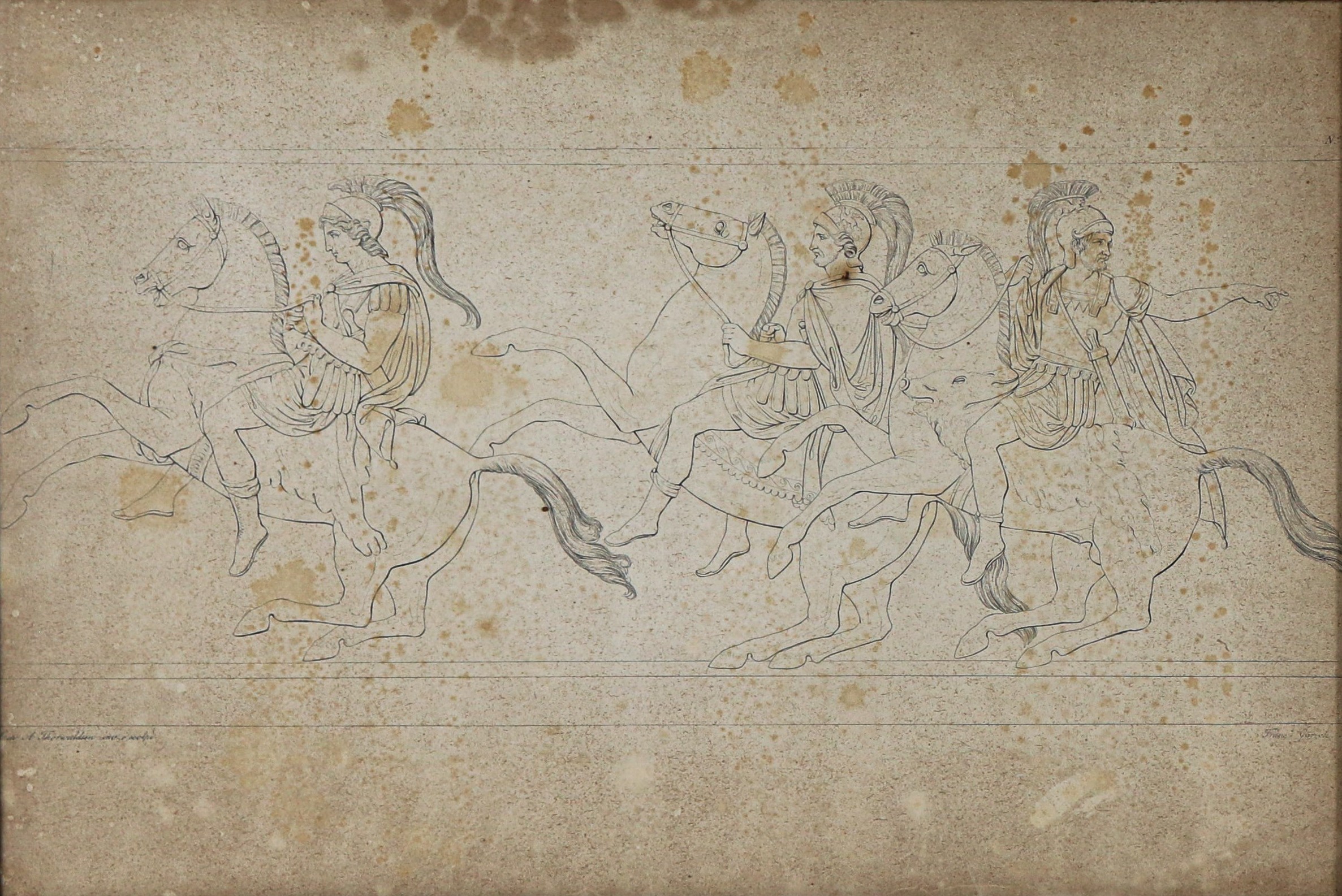 "Studi di bassorilievi di Bertel Thorvaldsen", coppia di antiche acqueforti incise da Francesco G...