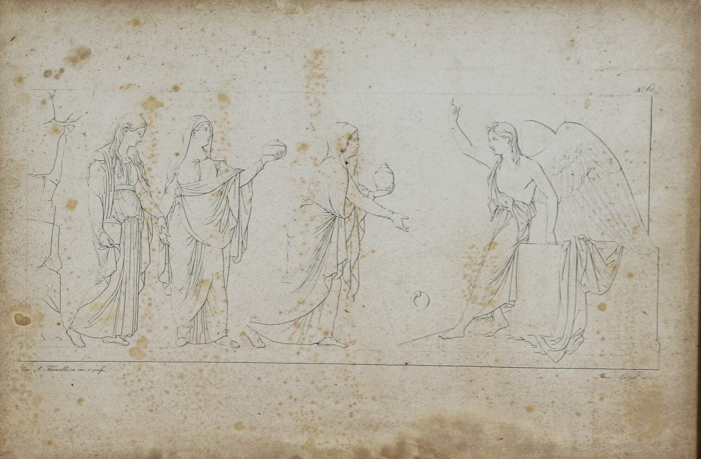 "Studi di bassorilievi di Bertel Thorvaldsen", coppia di antiche acqueforti incise da Francesco G...