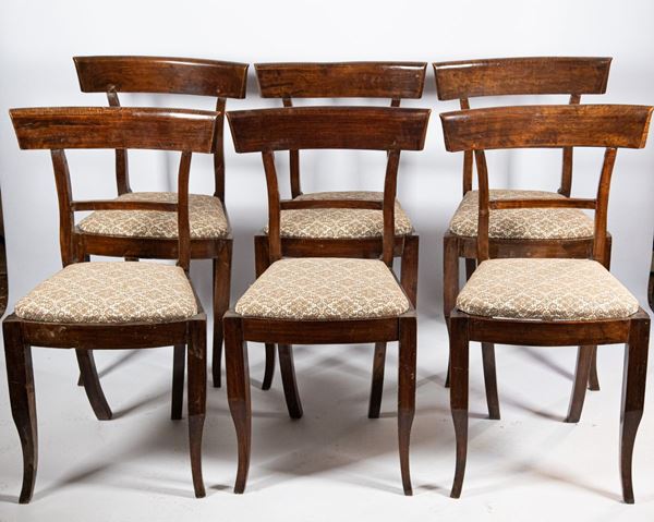 Six Tuscan chairs in walnut