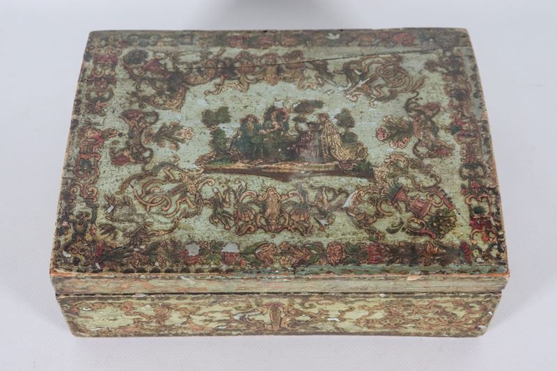 Scatola veneziana in legno laccato verde