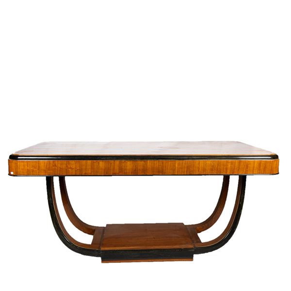 Dec&#242; table in walnut and ebonized wood