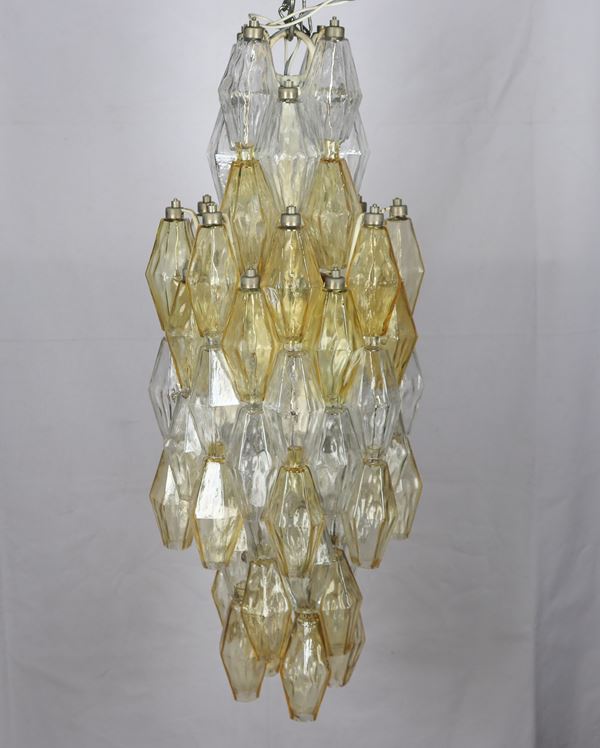 Lampadario a sospensione in vetro di Murano serie "Poliedri", disegnato da Carlo Scarpa (1906-1978)