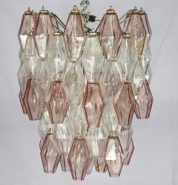 Lampadario a sospensione in vetro di Murano serie "Poliedri", disegnato da Carlo Scarpa (1906-1978)