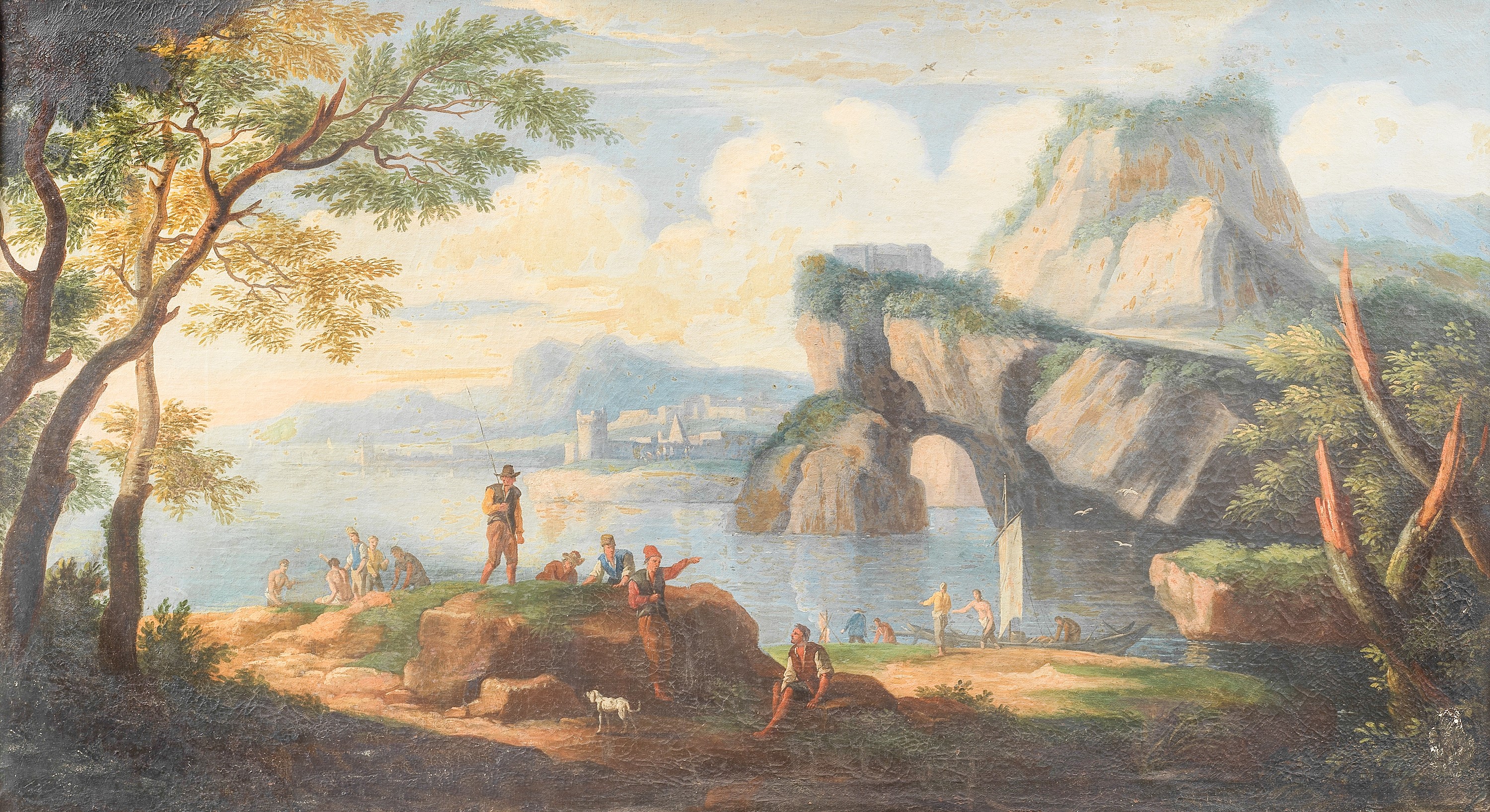 Allievo di. 'Paesaggio fantasioso con Arco Naturale e personaggi'