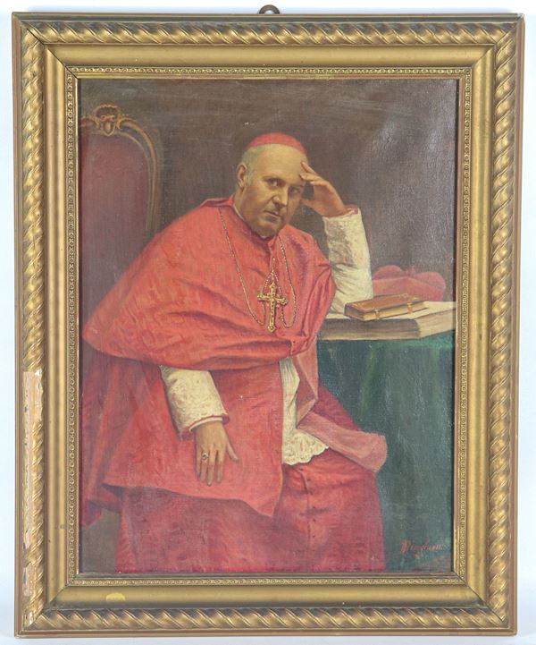 Pittore Italiano XIX Secolo - Firmato. "Ritratto di cardinale"