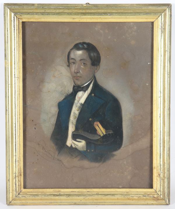 Pittore Italiano XIX Secolo - Firmato e datato 1851. "Ritratto di ufficiale di marina"