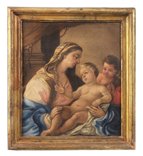 Scuola Romana Fine XVII Secolo - "Madonna con Bambino e San Giovannino"