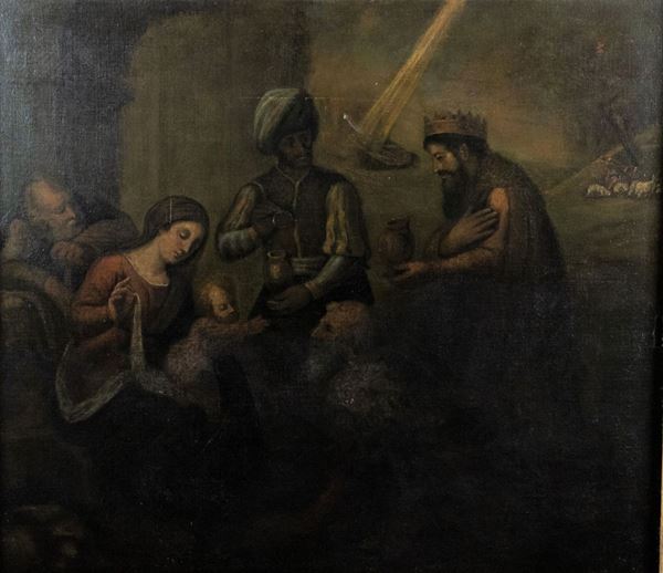 Pittore Veneto XVII Secolo - &quot;L&#39;Adorazione dei Re Magi&quot;