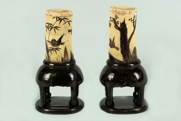 Pair of Japanese ivory jars