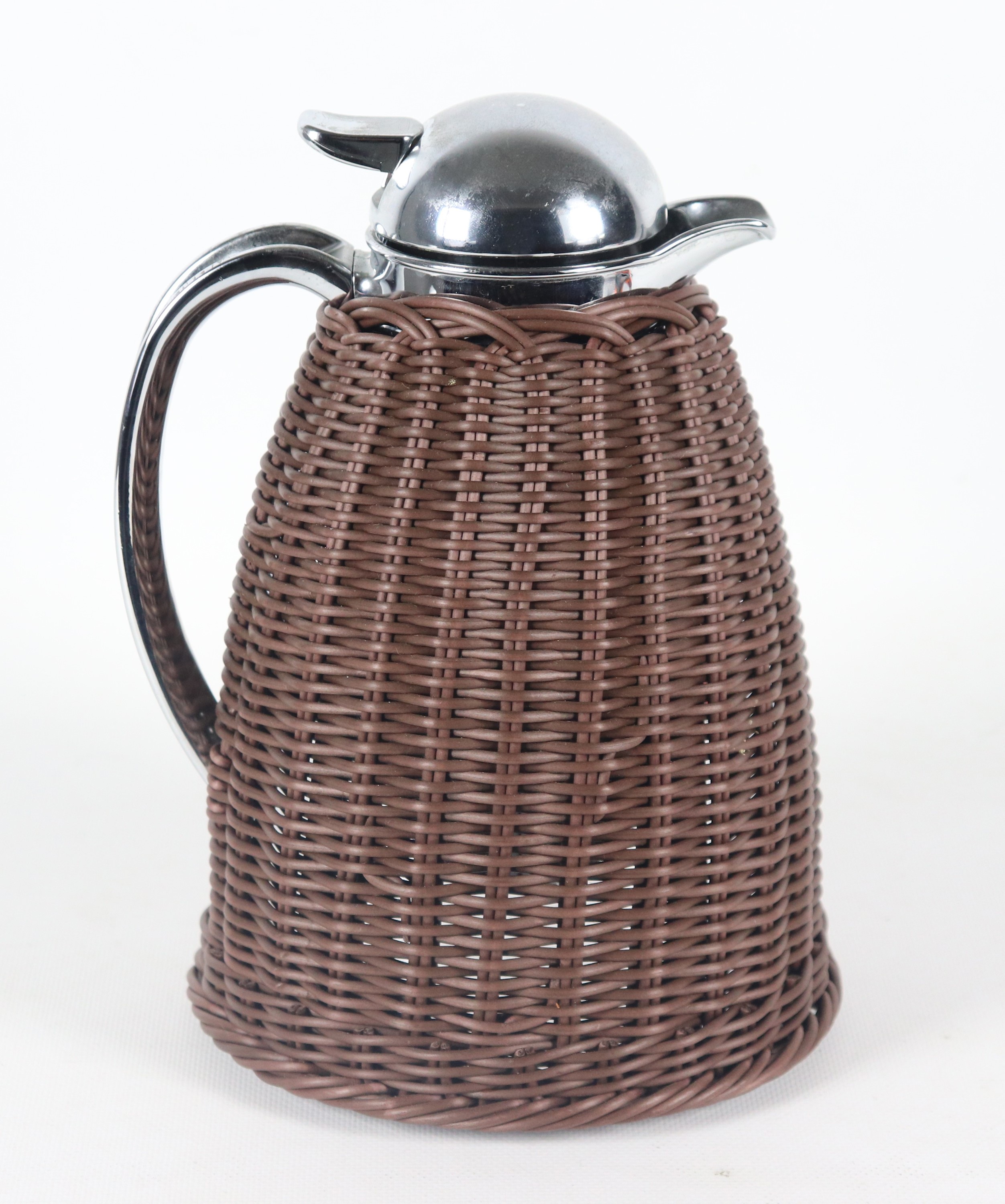 Brocca termica vintage rivestita a finto midollino marrone