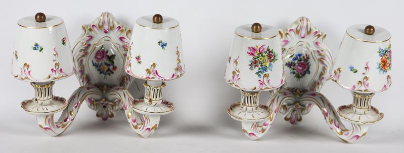 Coppia di appliques in porcellana Herend, decoro Apponnyi