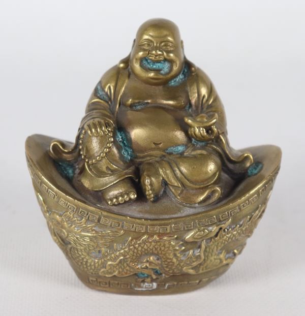 "Buddha", antica piccola scultura cinese in bronzo dorato