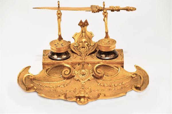 Inkwell with gilt bronze letter opener