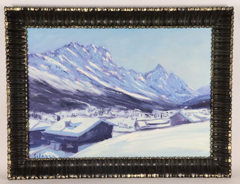 Firmato. "Veduta di Cortina innevata"