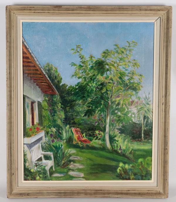 Pittore Italiano XX Secolo - Siglato. "Interno di giardino"
