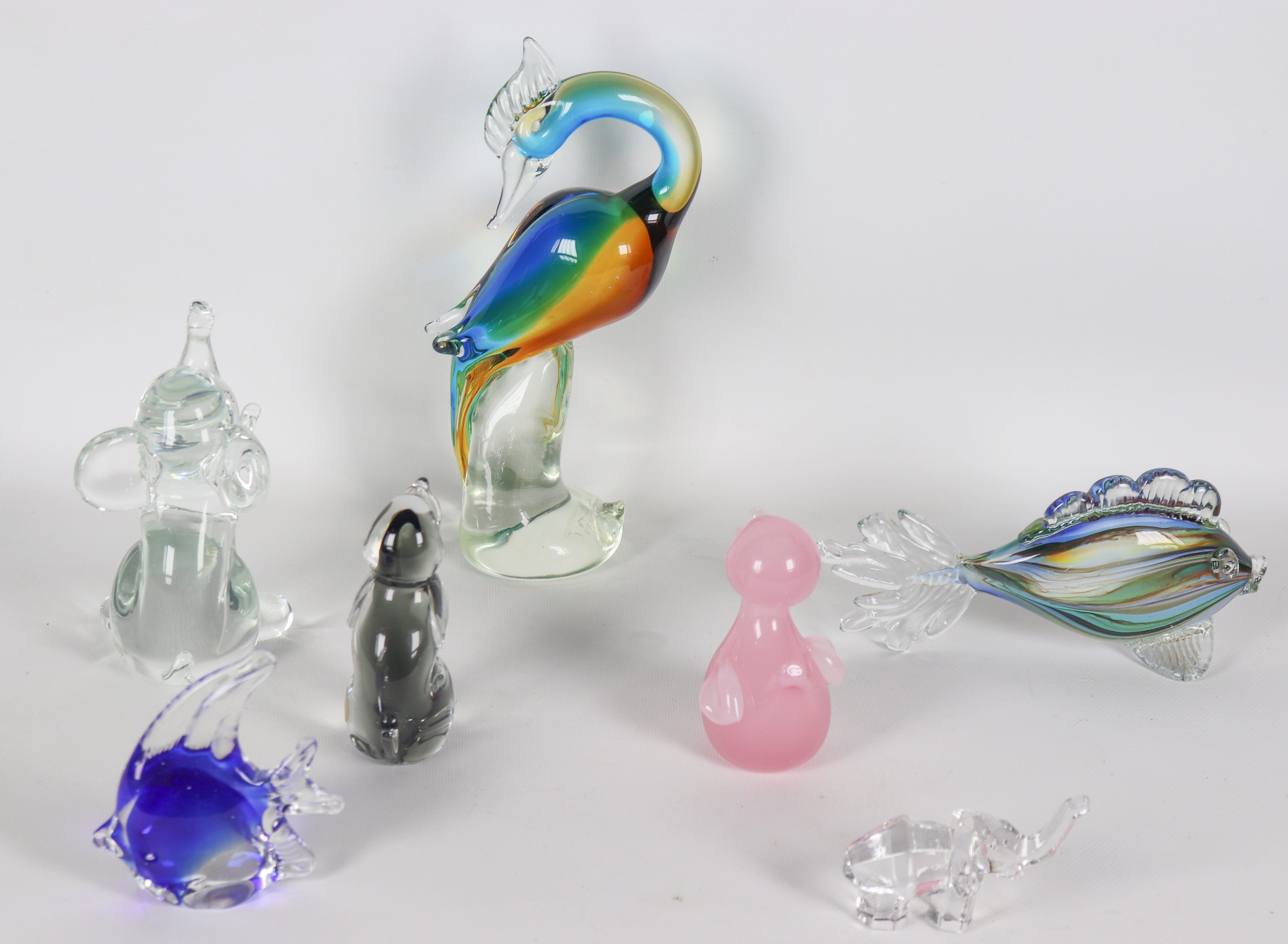 Lotto di sette piccole sculture di animali in vetro di Murano