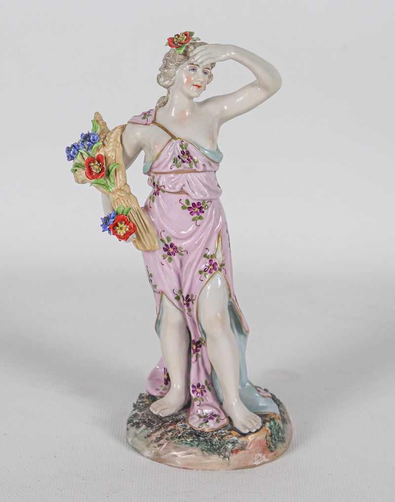 "L'Estate", antica statuina in porcellana smaltata e policroma Capodimonte