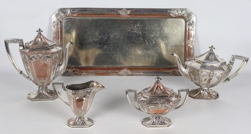 Servizio Liberty da tè e caffè in metallo argentato (5 pz.)