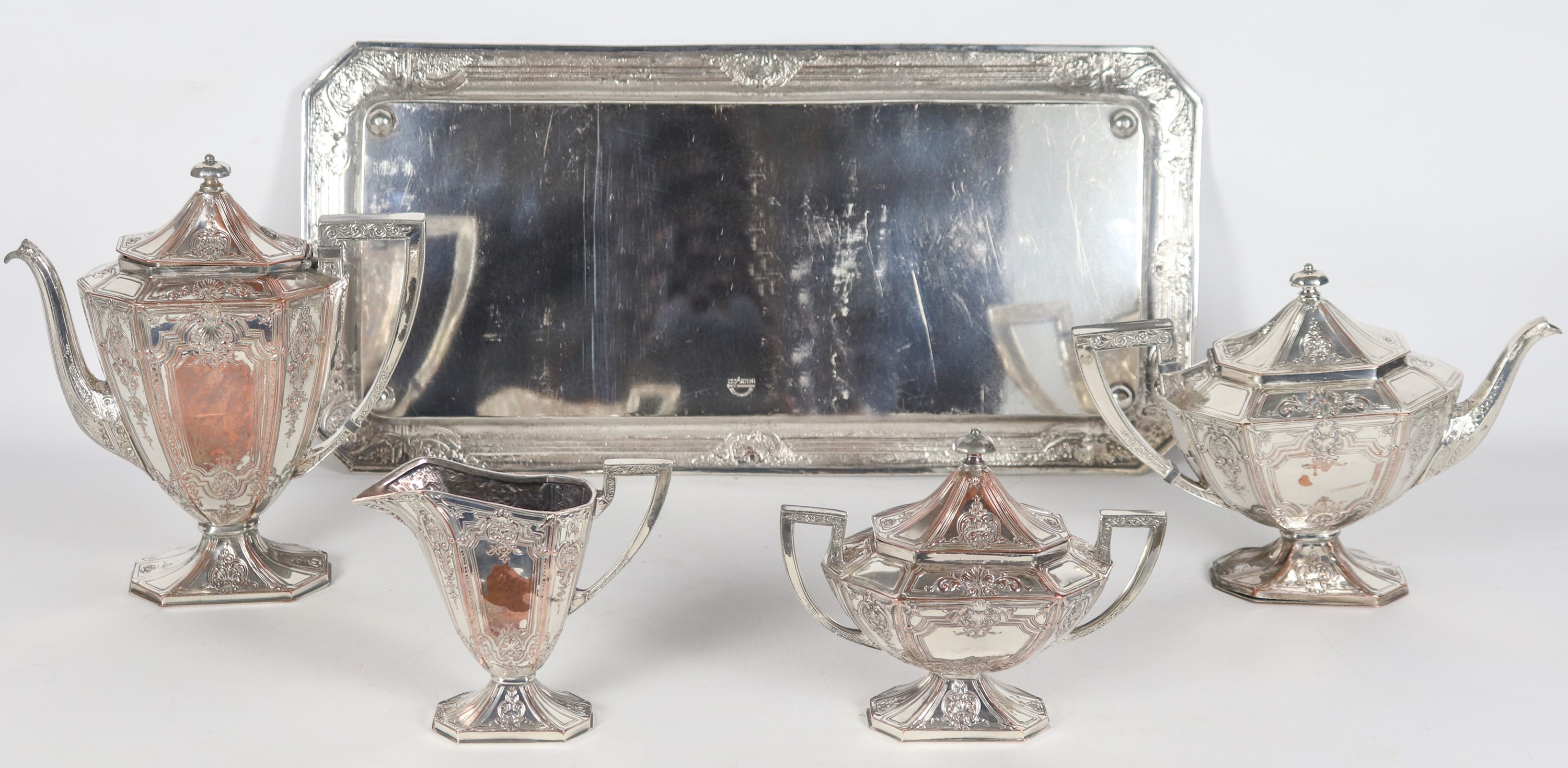 Servizio Liberty da tè e caffè in metallo argentato (5 pz.)