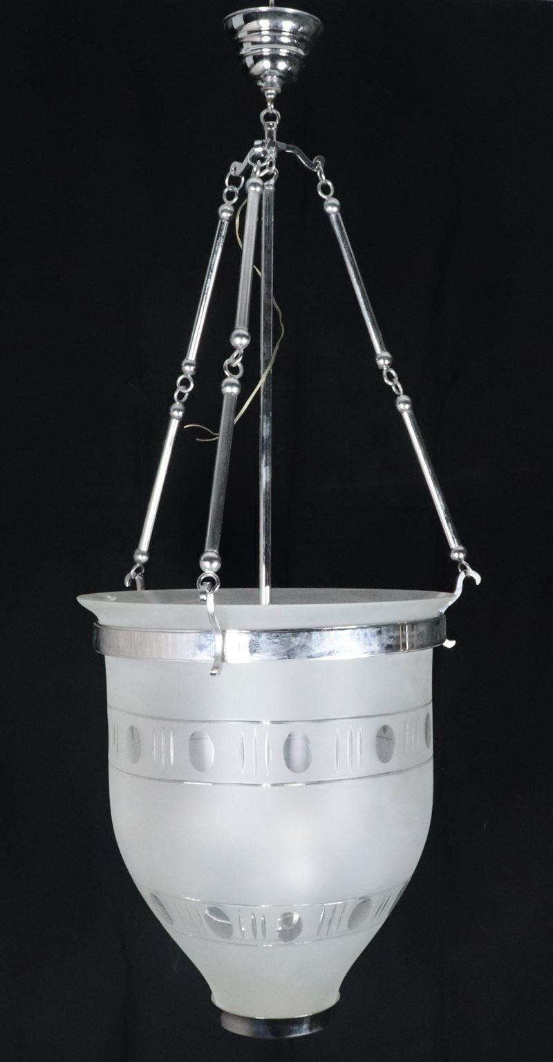 Lanterna francese in acciaio e vetro opaco inciso