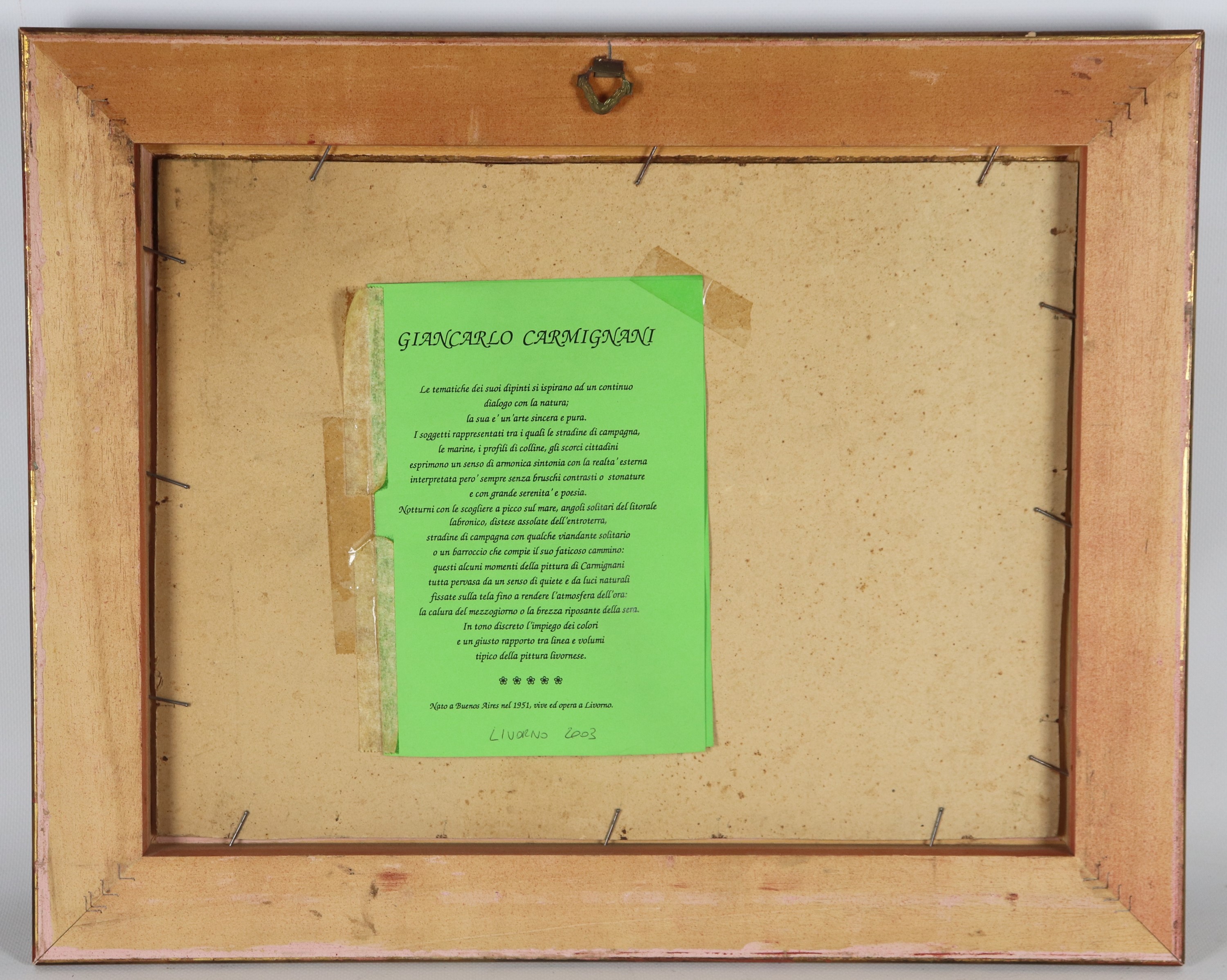 Firmato. "Paesaggio di campagna con staccionata e contadina"