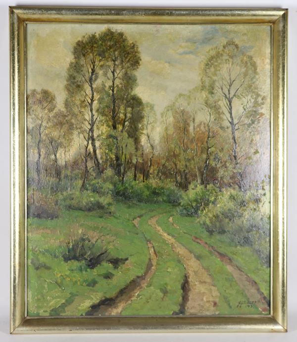 Luigi Comolli - Firmato. "Primavera nel bosco"