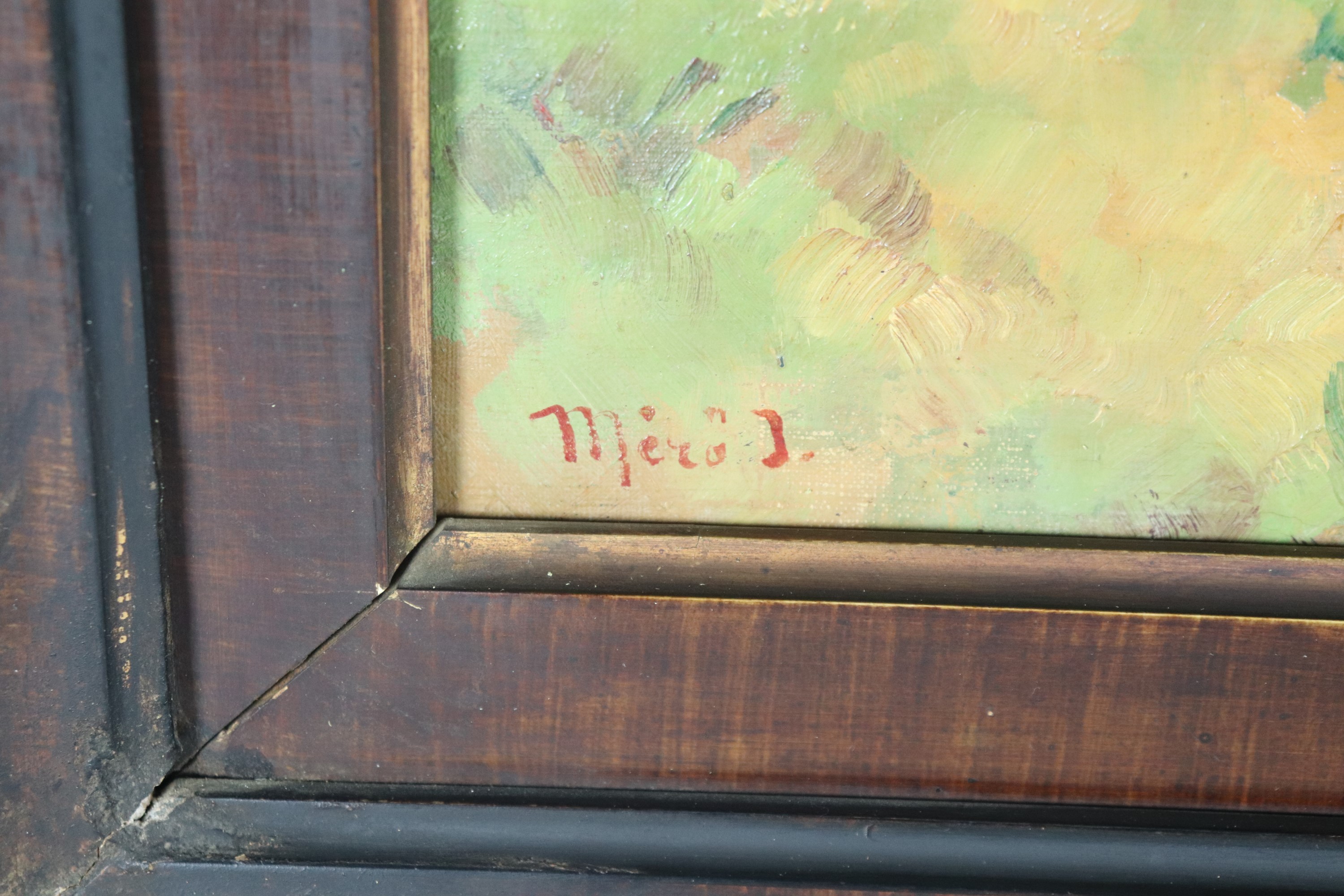 Firmato. "Contadinella al fiume con papere"