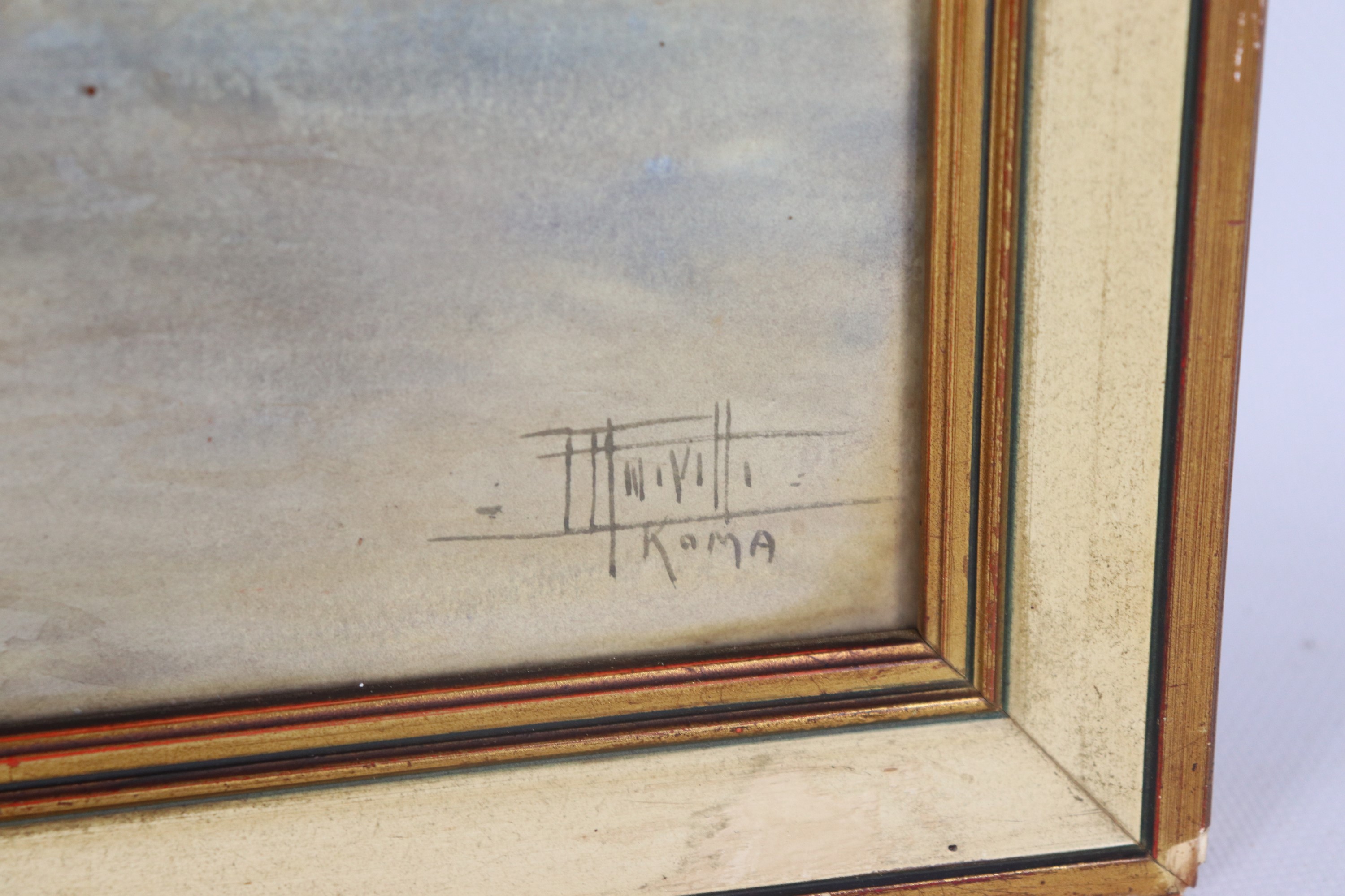 Firmato. "Cortile di villa di campagna con albero di glicine"