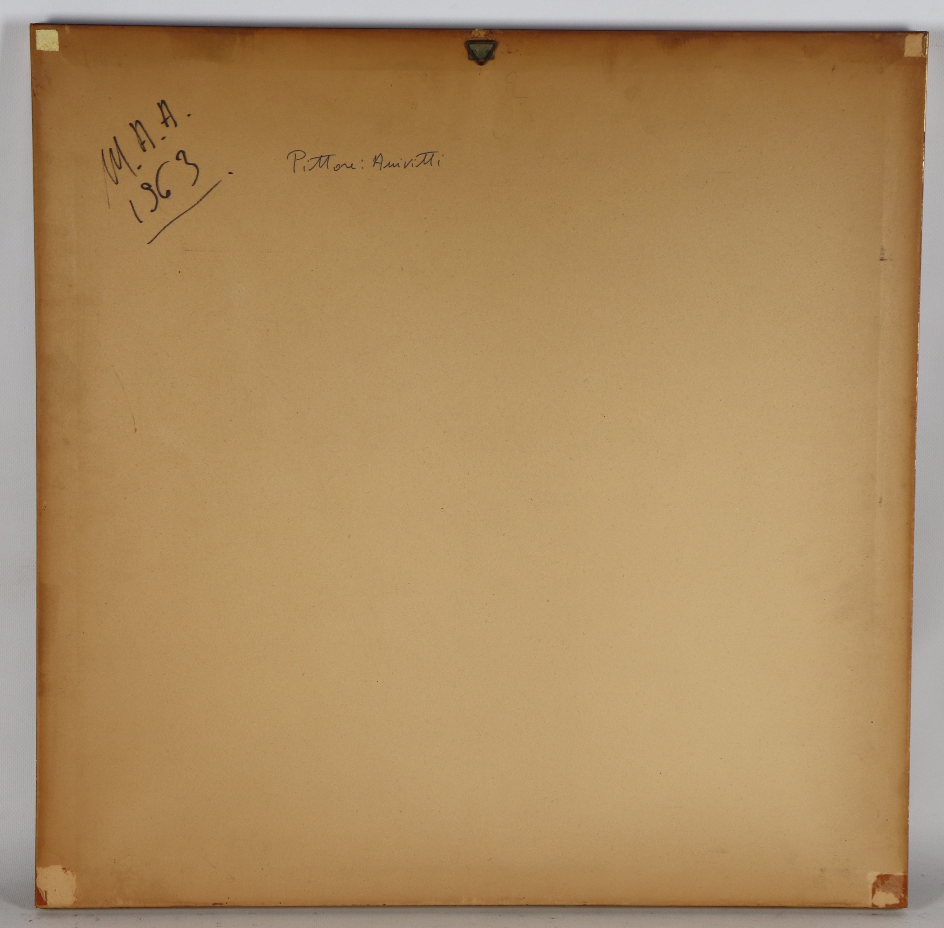 Firmato. "Cortile di villa di campagna con albero di glicine"