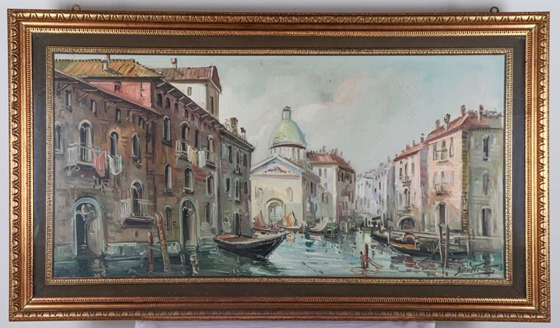 Firmato. "Veduta di Venezia con la Chiesa della Salute"